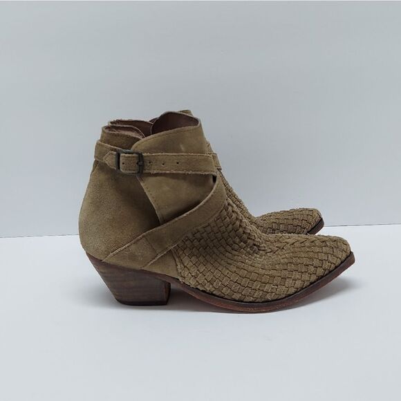 FREE PEOPLE Venture Suede Woven Leather Ankle Bootie Size 7 - Picture 1 of 11